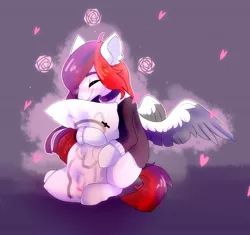 Size: 1634x1537 | Tagged: safe, artist:elvche, derpibooru import, oc, unofficial characters only, pegasus, pony, blood moon, blushing, body pillow, collar, commission, moon, solo, wings