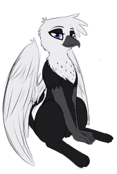 Size: 2505x3712 | Tagged: safe, artist:celestialoddity, derpibooru import, oc, oc:corbae runwin, unofficial characters only, gryphon, 2017 community collab, derpibooru community collaboration, catbird, claws, colored, commission, female, looking at you, paws, simple background, sitting, sketch, solo, transparent background, wings