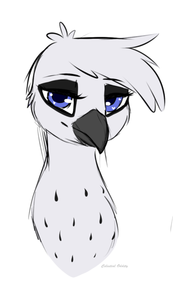 Size: 1346x2322 | Tagged: safe, artist:celestialoddity, derpibooru import, oc, oc:corbae runwin, unofficial characters only, gryphon, hybrid, bust, catbird, female, portrait, solo