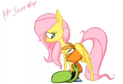 Size: 1024x698 | Tagged: artist:frigg-fluff, crossover, derpibooru import, duo, fluttershy, hashtag, hug, looking at each other, safe, savewoy, simple background, wander over yonder, wander (wander over yonder), watermark, white background, winghug