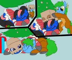 Size: 2000x1667 | Tagged: artist:dudey64, christmas, cuddling, derpibooru import, oc, oc:box-filly, oc:scribe pen, safe, snuggling, unofficial characters only