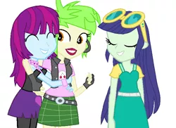 Size: 688x500 | Tagged: safe, artist:mlprocker123, derpibooru import, blueberry cake, cherry crash, mystery mint, equestria girls, background human, rockers