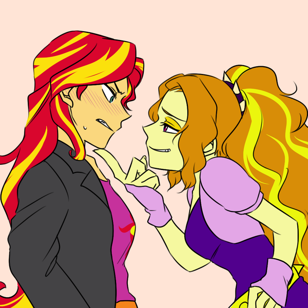 Size: 1000x1000 | Tagged: safe, artist:raika0306, derpibooru import, adagio dazzle, sunset shimmer, equestria girls, female, image, lesbian, png, shipping, sunsagio, tsundere, tsunset shimmer