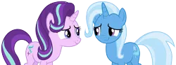 Size: 8032x3001 | Tagged: safe, artist:cloudyglow, derpibooru import, starlight glimmer, trixie, pony, unicorn, no second prances, .ai available, absurd resolution, duo, female, looking at each other, mare, simple background, smiling, transparent background, vector