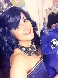 Size: 1001x1334 | Tagged: artist:sarahndipity cosplay, build-a-bear, clothes, cosplay, costume, derpibooru import, human, irl, irl human, photo, plushie, princess luna, safe, solo