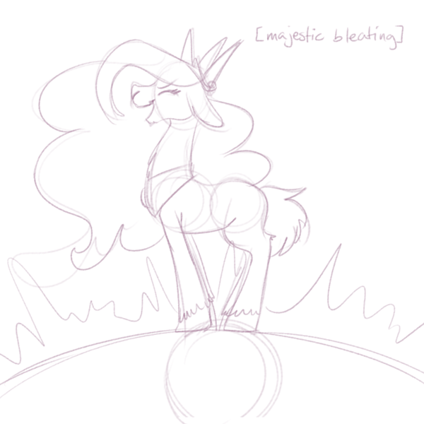 Size: 700x700 | Tagged: safe, artist:goat train, deleted from derpibooru, derpibooru import, princess celestia, goat, pony, cute, cutelestia, descriptive noise, goatified, goatlestia, majestic as fuck, meme, monochrome, sillestia, silly, silly pony, simple background, sketch, solo, species swap, sun, tangible heavenly object, white background