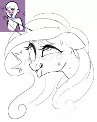 Size: 1280x1600 | Tagged: suggestive, artist:kinkypinkie, derpibooru import, princess cadance, ahegao, ahego meme, blushing, bust, female, implied sex, open mouth, sketch, solo, solo female, sweat, tongue out