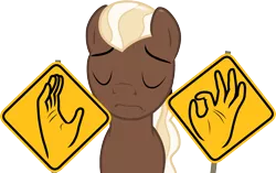 Size: 2174x1368 | Tagged: safe, artist:badumsquish, derpibooru import, oc, oc:chocolate medley, unofficial characters only, goo pony, original species, eyes closed, female, meme, pacha, pantomime, ponytail, pun, road sign, sign language, simple background, solo, transparent background, visual pun, when x just right