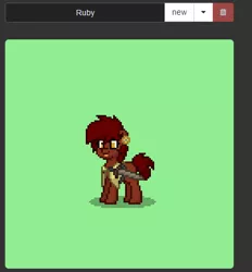 Size: 441x475 | Tagged: safe, derpibooru import, screencap, oc, oc:ruby rouge, unofficial characters only, earth pony, pony, colt quest, pony town, clothes, ear piercing, earring, female, filly, jewelry, piercing, pixel art, shirt, solo, sprite, sword, teenager, weapon