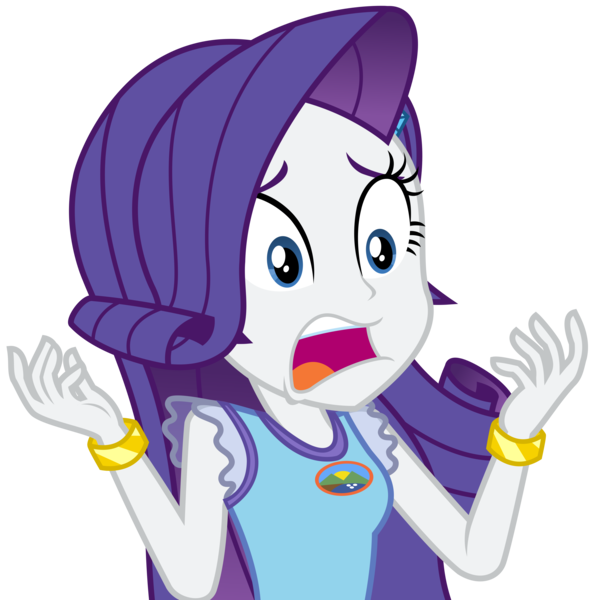 Size: 3419x3441 | Tagged: safe, artist:sketchmcreations, derpibooru import, rarity, equestria girls, legend of everfree, bracelet, camp everfree logo, camp everfree outfits, female, jewelry, marshmelodrama, open mouth, shocked, simple background, solo, transparent background, vector