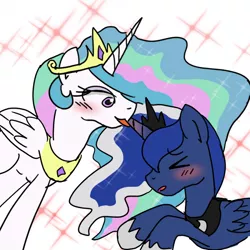 Size: 850x850 | Tagged: suggestive, artist:ehfkdl569, derpibooru import, princess celestia, princess luna, blushing, female, hornjob, incest, lesbian, licking, princest, royal sisters, shipping, tongue out