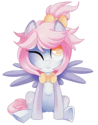 Size: 5706x7283 | Tagged: safe, artist:sorasku, derpibooru import, oc, unofficial characters only, pegasus, pony, absurd resolution, bow, bowtie, female, hair bow, mare, one eye closed, simple background, sitting, solo, transparent background, wink