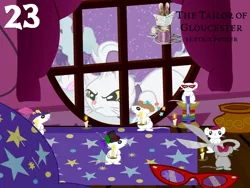 Size: 1024x768 | Tagged: safe, artist:bronybyexception, derpibooru import, opalescence, cat, mouse, advent calendar, beatrix potter, chistmas, scissors, the tailor of gloucester, thread, window