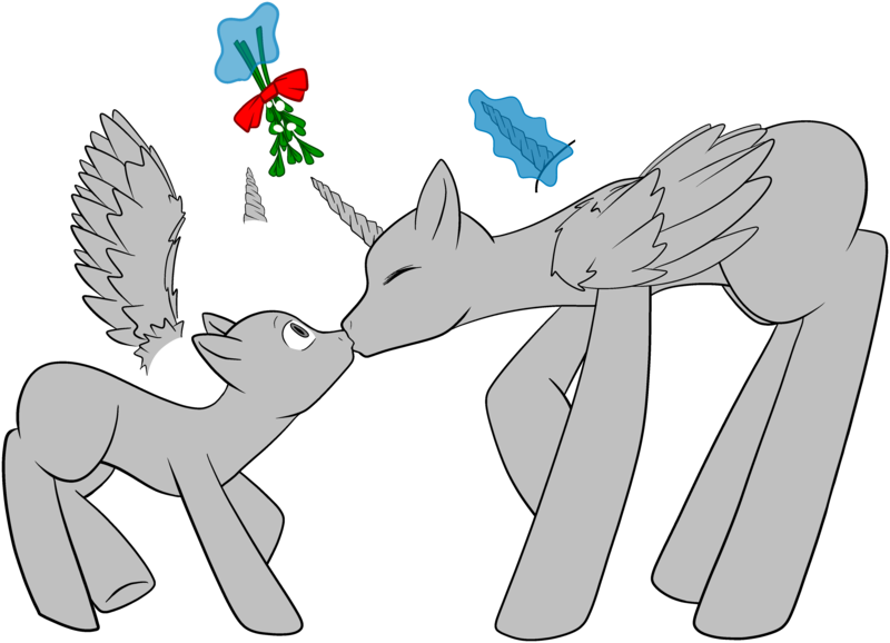 Size: 4621x3339 | Tagged: safe, artist:pixel-penguin-da, derpibooru import, alicorn, pony, absurd resolution, base, kissing, magic, mistletoe