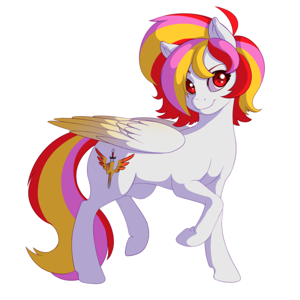 Size: 2000x2000 | Tagged: safe, artist:souladdicted, derpibooru import, oc, oc:pepper doll, unofficial characters only, pegasus, pony, 2017 community collab, derpibooru community collaboration, colored wings, colored wingtips, female, looking at you, mare, multicolored hair, red eyes, simple background, smiling, solo, transparent background