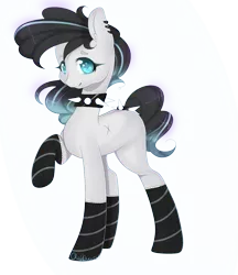 Size: 1119x1297 | Tagged: safe, artist:clefficia, derpibooru import, oc, unofficial characters only, earth pony, pony, choker, ear piercing, looking at you, piercing, smiling, solo, spiked choker