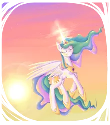 Size: 1711x1933 | Tagged: artist:mufflinka, derpibooru import, flying, magic, princess celestia, safe, solo, sun, sun work