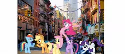 Size: 1280x560 | Tagged: safe, artist:jawsandgumballfan24, derpibooru import, applejack, fluttershy, pinkie pie, rainbow dash, rarity, twilight sparkle, pony, chinatown, irl, mane six, new york city, photo, ponies in real life