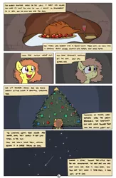 Size: 1984x3035 | Tagged: artist:shoutingisfun, christmas tree, comic, comic:the little match filly, derpibooru import, female, filly, implied ponies eating meat, match, night, oc, sad, safe, shooting star, sky, the little match girl, tree, turkey, unofficial characters only