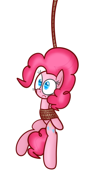 Size: 1018x1920 | Tagged: artist:mr-degration, bondage, derpibooru import, pinkie pie, rope, rope bondage, safe, simple background, solo, suspended, suspension bondage, tied up, transparent background