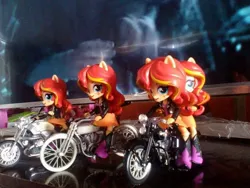 Size: 960x720 | Tagged: safe, derpibooru import, sunset shimmer, equestria girls, clothes, doll, equestria girls minis, eqventures of the minis, irl, motorcycle, multeity, photo, shimmerstorm, skirt, toy