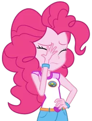 Size: 2469x3244 | Tagged: safe, artist:sketchmcreations, derpibooru import, pinkie pie, equestria girls, legend of everfree, eyes closed, facepalm, hand on hip, simple background, solo, transparent background, vector