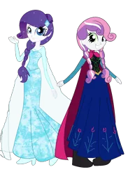 Size: 956x1304 | Tagged: safe, artist:kasi-ona, derpibooru import, rarity, sweetie belle, equestria girls, alternate hairstyle, anna, braid, clothes, crossover, dress, duo, elsa, eqg promo pose set, frozen (movie), movie, pigtails, princess anna belle, queen elsarity, simple background, transparent background