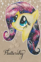 Size: 1024x1545 | Tagged: artist:1049286, bust, derpibooru import, fluttershy, galaxy mane, portrait, safe, solo, watermark