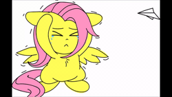 Size: 480x270 | Tagged: safe, artist:pinkamena-chan, derpibooru import, fluttershy, animated, cowering, crying, gif, paper airplane, solo