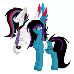 Size: 529x532 | Tagged: safe, artist:despotshy, artist:huirou, derpibooru import, oc, oc:despy, oc:huirou lazuli, unofficial characters only, pegasus, pony, amputee, bandage, colored wings, missing limb, multicolored wings, necktie, simple background, white background, wingless