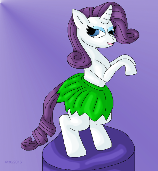 Size: 1140x1236 | Tagged: safe, artist:mojo1985, derpibooru import, rarity, pony, bipedal, clothes, grass skirt, hula, hula dance, hularity, purple background, simple background, skirt, solo