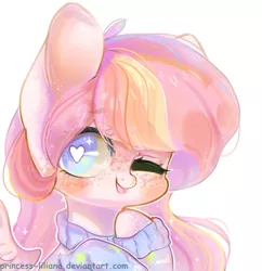 Size: 1024x1060 | Tagged: safe, artist:princess-liliana, derpibooru import, oc, unofficial characters only, pegasus, pony, clothes, female, floating wings, heart eyes, mare, one eye closed, simple background, solo, sweater, white background, wingding eyes, wink