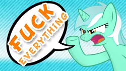 Size: 1920x1080 | Tagged: angry, artist:marusame, derpibooru import, fuck everything, glare, lyra heartstrings, nose wrinkle, obligatory pony, open mouth, safe, solo, speech bubble, text, vulgar, wallpaper, yelling