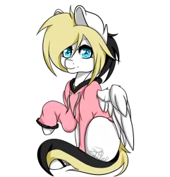 Size: 578x600 | Tagged: safe, artist:snowfall-artistry, derpibooru import, oc, oc:whiteout, unofficial characters only, pegasus, pony, 2017 community collab, derpibooru community collaboration, clothes, hoodie, simple background, solo, transparent background