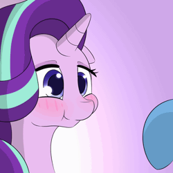 Size: 1000x1000 | Tagged: safe, artist:n0nnny, derpibooru import, starlight glimmer, trixie, pony, unicorn, :t, animated, blushing, boop, cute, eye shimmer, female, floppy ears, frame by frame, gif, gradient background, lidded eyes, mare, n0nnny's boops, nose wrinkle, offscreen character, smiling, solo focus