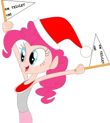 Size: 2020x2255 | Tagged: artist:michaelsety, bahasa indonesia, derpibooru import, hat, human, humanized, indonesia, om telolet om, pinkie pie, safe, santa hat, sign, simple background, solo, transparent background