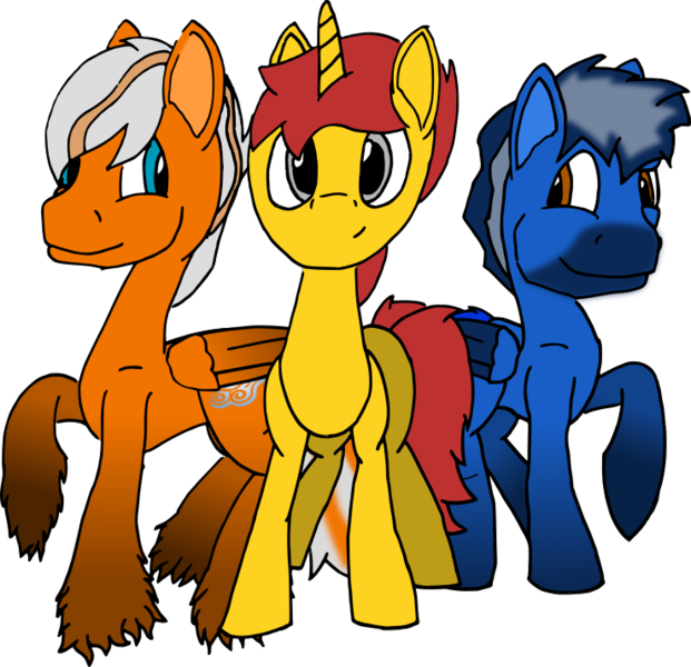 Size: 739x714 | Tagged: safe, artist:enter24, derpibooru import, oc, oc:skaj, oc:steel wing, unofficial characters only, pegasus, pony, unicorn, 2017 community collab, derpibooru community collaboration, simple background, transparent background, trio