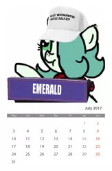 Size: 1600x2450 | Tagged: safe, derpibooru import, edit, edited edit, oc, oc:emerald jewel, unofficial characters only, earth pony, pony, colt quest, baseball cap, calendar, cap, color, colt, donald trump, foal, hair over one eye, hat, make america great again, make x great again, male, meme, photofunia, podium, scrunchy face, solo, text