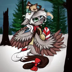 Size: 2160x2160 | Tagged: artist:polakz, christmas, clothes, derpibooru import, ferret, oc, oc:petit, safe, secret santa, snow, socks, striped socks, unofficial characters only