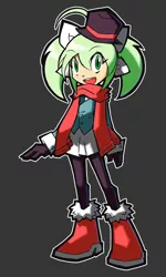 Size: 600x1000 | Tagged: artist:rvceric, clothes, derpibooru import, hat, human, humanized, humanized oc, oc, oc:emerald green, pantyhose, safe, scarf, simple background, solo, unofficial characters only