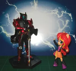 Size: 903x850 | Tagged: safe, derpibooru import, sunset shimmer, equestria girls, boots, clothes, crossover, dark kiva, doll, equestria girls minis, jacket, kamen rider, kamen rider kiva, leather jacket, skirt, toy