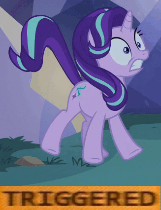 Size: 327x426 | Tagged: safe, derpibooru import, edit, edited screencap, editor:watermelon changeling, screencap, starlight glimmer, pony, unicorn, to where and back again, meme, solo, triggered