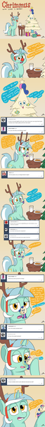 Size: 1280x12070 | Tagged: safe, artist:docwario, derpibooru import, bon bon, lyra heartstrings, sweetie drops, pony, unicorn, absurd resolution, antlers, ask, askblankbon, christmas, christmas tree, comic, cookie, dialogue, food, hoof hold, milk, present, red nose, speech bubble, transformation, tree, tumblr