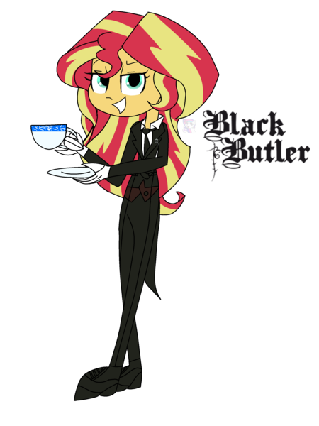 Size: 2400x3200 | Tagged: safe, artist:xxsunsetshimmer23xx, derpibooru import, sunset shimmer, equestria girls, black butler, parody, simple background, solo, transparent background