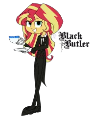 Size: 2400x3200 | Tagged: safe, artist:xxsunsetshimmer23xx, derpibooru import, sunset shimmer, equestria girls, black butler, parody, simple background, solo, transparent background