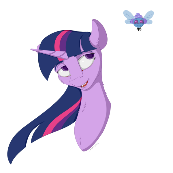 Size: 2500x2500 | Tagged: safe, artist:skitsniga, derpibooru import, trixie, twilight sparkle, parasprite, bust, clothes, duo, hat, paraspritized, portrait, simple background, species swap, transparent background, trixie's hat