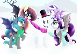 Size: 3000x2100 | Tagged: safe, artist:siggie740, derpibooru import, oc, oc:lunar lily, oc:sweet hum, oc:swift edge, unofficial characters only, bat pony, pony, clothes, coat, cute, family, female, filly, husband and wife, male, ocbetes, offspring, parent:oc:sweet hum, parent:oc:swift edge, parents:oc x oc, parents:sweetedge, scarf, siblings, sisters, snow, snowpony, sweetedge, winter outfit