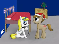 Size: 3600x2700 | Tagged: artist:vitalspark, bell, bell collar, christmas, collar, cuffs, derpibooru import, hat, holiday, implied bondage, oc, oc:june, oc:vital sparkle, santa hat, shipping, suggestive, unofficial characters only