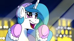 Size: 1920x1080 | Tagged: safe, artist:anticular, derpibooru import, princess celestia, alicorn, pony, against glass, christmas, cute, cutelestia, female, glass, happy, hat, mare, open mouth, shiny eyes, solo, youtube link