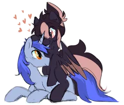 Size: 4655x3953 | Tagged: safe, artist:silverknight27, derpibooru import, oc, oc:aeon of dreams, oc:silver rose, unofficial characters only, pegasus, pony, unicorn, absurd resolution, aeonrose, ear bite, female, heart, male, mare, oc x oc, shipping, simple background, stallion, straight, transparent background